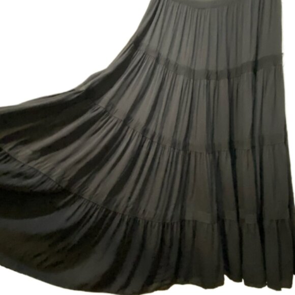 VTG CAROLE LITTLE Womens Black Tiered Maxi Skirt Size 12 Broomstick Goth Witchy - Picture 4 of 6
